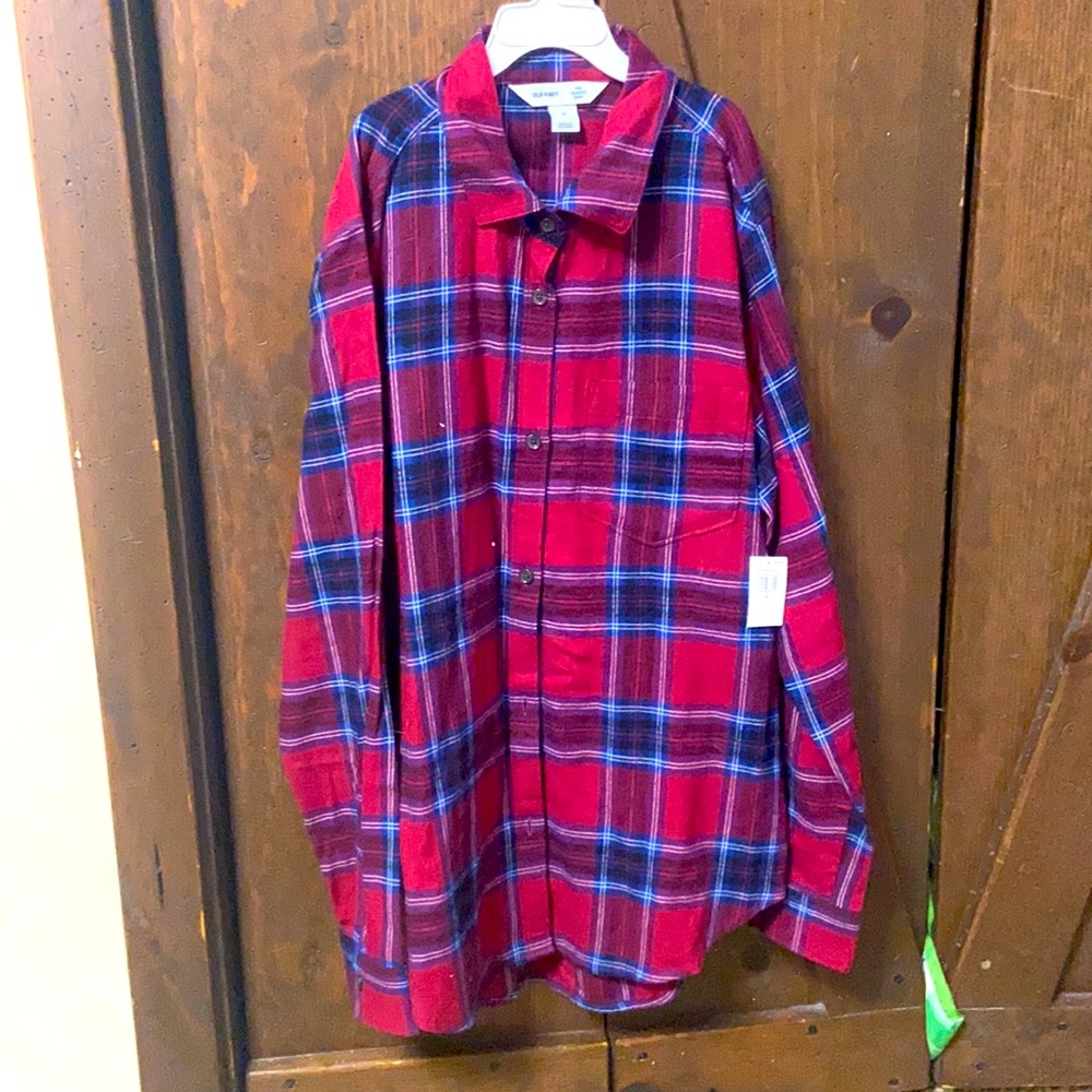 red and blue old navy flannel